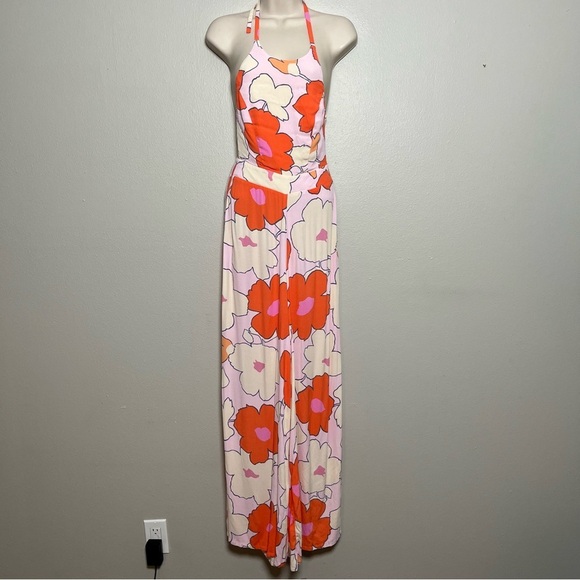 Mister Zimi Women Jumpsuit 6 Inka Vintage Floral Pink Halter‎ Neck Boho Hippie - Picture 2 of 11